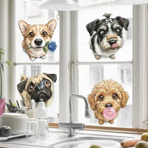 Wasserdichter UV-Glasaufkleber mit niedlichen Cartoon-Hunden, perfekt für Fensterdekoration.