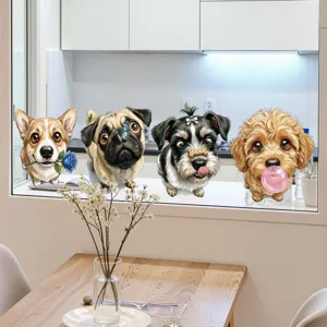 Niedliche Cartoon Hund Glas Fensteraufkleber abnehmbare UV gedruckte Haustier Wandtattoos