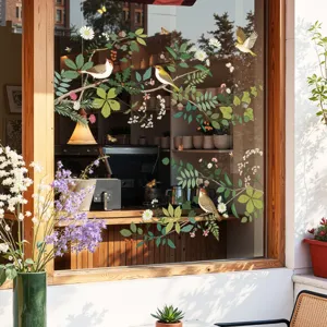 Plant Vogel UV-Druk Glas Decoratie Sticker Statische Hechting Bloemen Raamfolie Anti-botsing Badkamer Deur Sticker PVC Muurschildering
