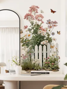 Autocollant mural barrière florale style nordique pour salon couloir décoration murale design.