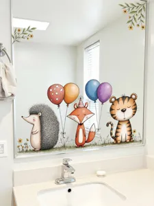 Schattige dierlijke glasvenstersticker met vos, tijger en egel voor interieur.