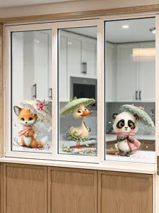 Lindas pegatinas de ventana de vidrio de animales, paraguas de encaje panda pato zorro para puerta.
