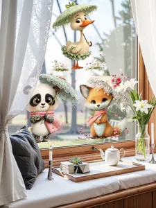 Bonito pegatina de ventana panda pato zorro de doble cara para decoracion de vidrio