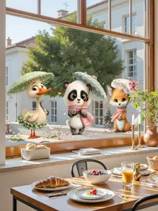 Bonitos pegatinas de ventana de panda con paraguas de encaje para puerta de cristal