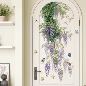 Wisteria bloem deur sticker muurschildering voor slaapkamer woonkamer decoratie