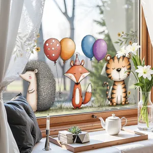 Cartoon Dier Ballon Vos Tijger Egel Vensterstickers Statisch Kleurrijk UV Dubbelzijdige Glasstickers Voor Kinderkamer Huisdecoratie