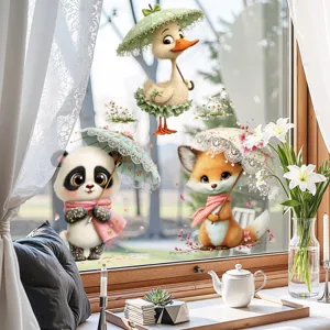 Bonitos adhesivos de cristal para ventana con panda y pato, pegatinas decorativas.