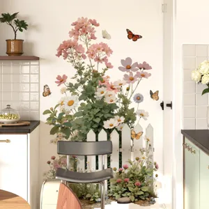 Sticker mural floral et cloture scandinave, mural amovible pour decoration de salon.