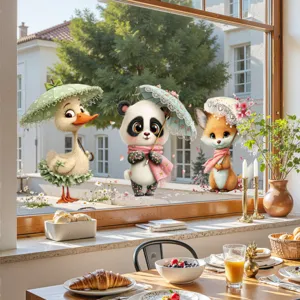 Lindos adhesivos de ventana panda pato con paraguas, calcomanías de vidrio removibles hogar.
