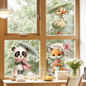Bonitos adhesivos para ventanas con animales de dibujos animados y paraguas para los cristales.