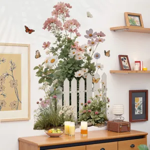 Stickers muraux décoratifs de fleurs de clôture blanche pour la décoration salon