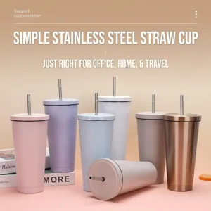 750ml Double Wall Vacuum Insulated Stainless Steel Coffee Mug With Metal Straw Large Capacity Car Tumbler For Hot Cold Drinks Gift