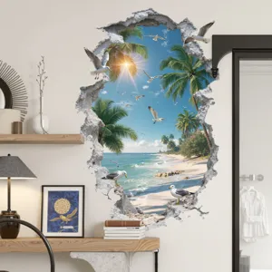 3D coastal beach wall sticker palm trees seagulls removable wall decal for living room home decor