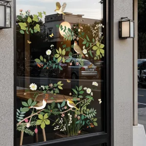 Botanische vogel UV bedrukt glas decoratieve sticker anti-botsing raam bloemig decal