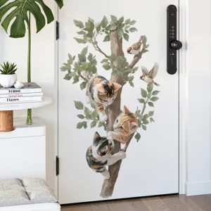 Adhesivo de pared lindo gato árbol para decoración del hogar, calcomanía de vinilo removible.