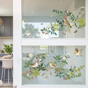 Planten vogels glasraam sticker anti-botsing decoratie bloemen muursticker huis deco
