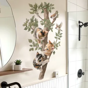 Adhesivo de pared bonito de gato trepador en árbol vinilo extraíble decoración hogar.