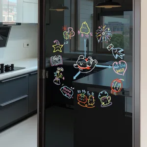 Cartoon line clock glass window sticker decorative wall decal for home cafe shop decor