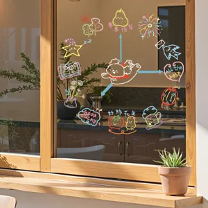 Cartoon line clock window sticker glass decal for cafe home decor aesthetic wall art