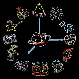 Cartoon line clock wall sticker, colorful doodle window glass decal for cafe store decor.