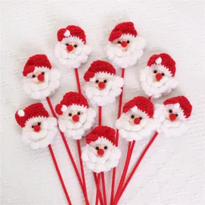 Handmade Knitted Christmas Flower Bouquet Santa Claus Pine Cone Crochet Artificial Flowers For Home Decor Festive Gift