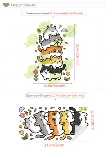 Cartoon cat stacking wall sticker, PVC material, removable home decor decal for room wall.