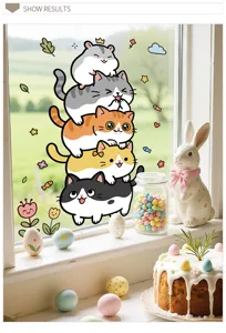 Cute cartoon cats stack window sticker static glass decal for home decoration use