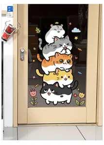 Cute cartoon cat glass window sticker for home bathroom sliding door decorative decal.