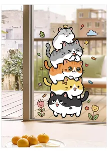 Detailed view of cute cartoon cat electrostatic glass sticker, perfect for sliding doors.