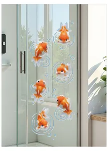Autocollant vitre verre poisson rouge amovible salle de bain douche decoration etanche