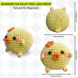 Handmade crochet yellow chick plush toy, cute DIY amigurumi doll with keychain decor.