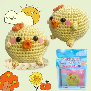 Cute crochet chick kit for beginners, handmade wool yarn doll pendant with clear English guide.