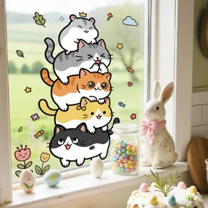 Cartoon Cat Hamster UV Color Printing Static Glass Sticker Waterproof PVC Wall Decal For Bathroom Kids Room Sliding Door Decoration