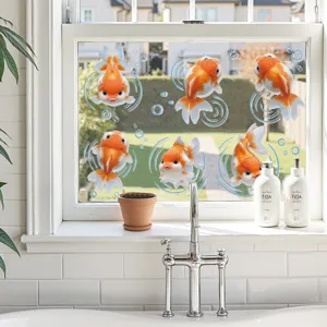 Autocollants en Verre de Couleur UV Carpe Koï Amovibles Stickers Muraux Poisson Rouge 3D pour Miroir de Salle de Bain Baignoire Fenêtre Décoration