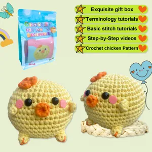 Detailed view of cute handmade crochet chicken knitting kit with beginner friendly tutorial.