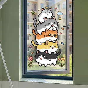 Cute cartoon cat window static sticker glass door decorative decal for home bathroom decor