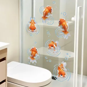 Autocollants en verre UV 3D de poisson rouge décoratifs pour porte de douche de salle de bain.