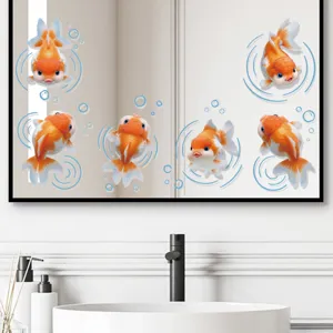 Autocollant Mural Miroir Salle De Bain 3D Poisson Koi Étanchéité Amovible Décoration