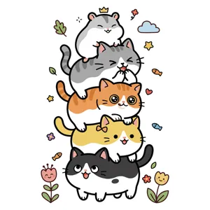 Cute cartoon cat stacking wall sticker for glass window door home decor and bathroom.