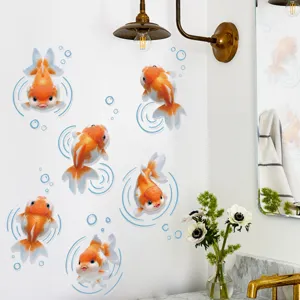 Stickers Muraux Poissons Rouges 3D Imperméables Décoration pour Miroir de Salle de Bain