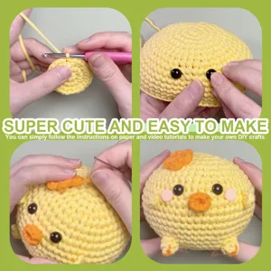 DIY crochet cute yellow chick kit with step-by-step instructions for handmade keychains.