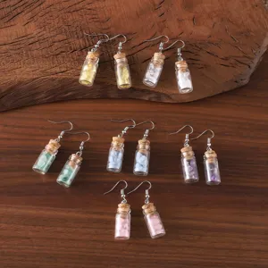 Glas Treibflasche Hängeohrringe Unregelmäßige Natursteinchips Wunschflasche Ohrringe Mit Holzkorken Boho Schmuck Für Damen