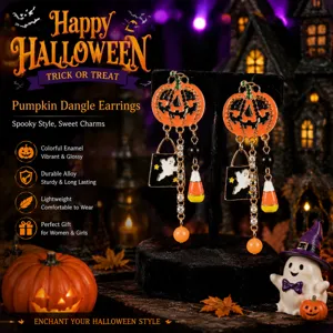 Σκουλαρίκια κολοκύθα Halloween με πολύχρωμο σμάλτο, τρομακτικό στιλ για πάρτι.