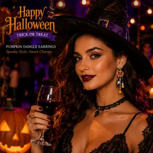 Vintage σκουλαρίκια κολοκύθας Halloween με λαμπερά charms για αποκριάτικα πάρτι