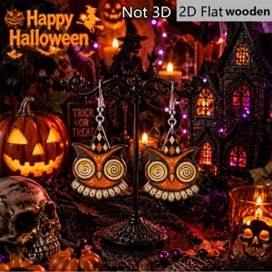Halloween Vintage Jester Hat Owl Wood Earrings Hypnotic Spiral Eye Cartoon Wood Dangle Earrings Party Decoration Women Jewelry