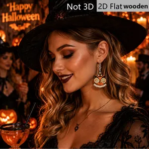 Halloween retro jester hat owl wooden earrings 2D flat cartoon drop earrings party jewelry