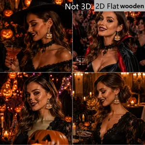 Halloween retro wooden owl earrings 2D flat dizzy eyes drop dangle party jewelry for women