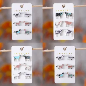 Parure Boucles d'Oreilles Puces en Alliage de Zinc Animal Imprimé Vache Cheval Chèvre Tacheté Pour Femmes