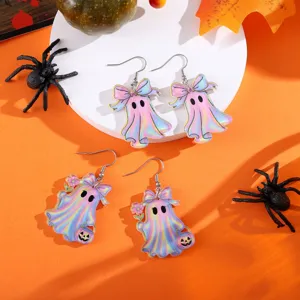Halloween gotisch bunte Geist Ohrringe mit Schleife Acryl Party Schmuck Damen Ohrhänger