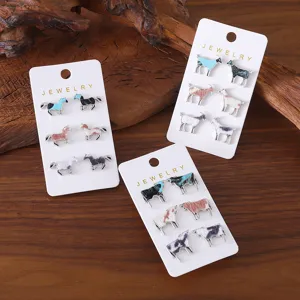 Ensemble de boucles d'oreilles animal mode avec design de cheval vache chèvre en alliage.